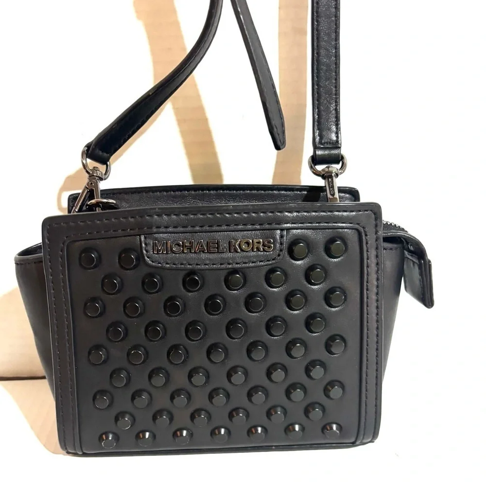Michael Kors Studded Black Leather Crossbody Bag